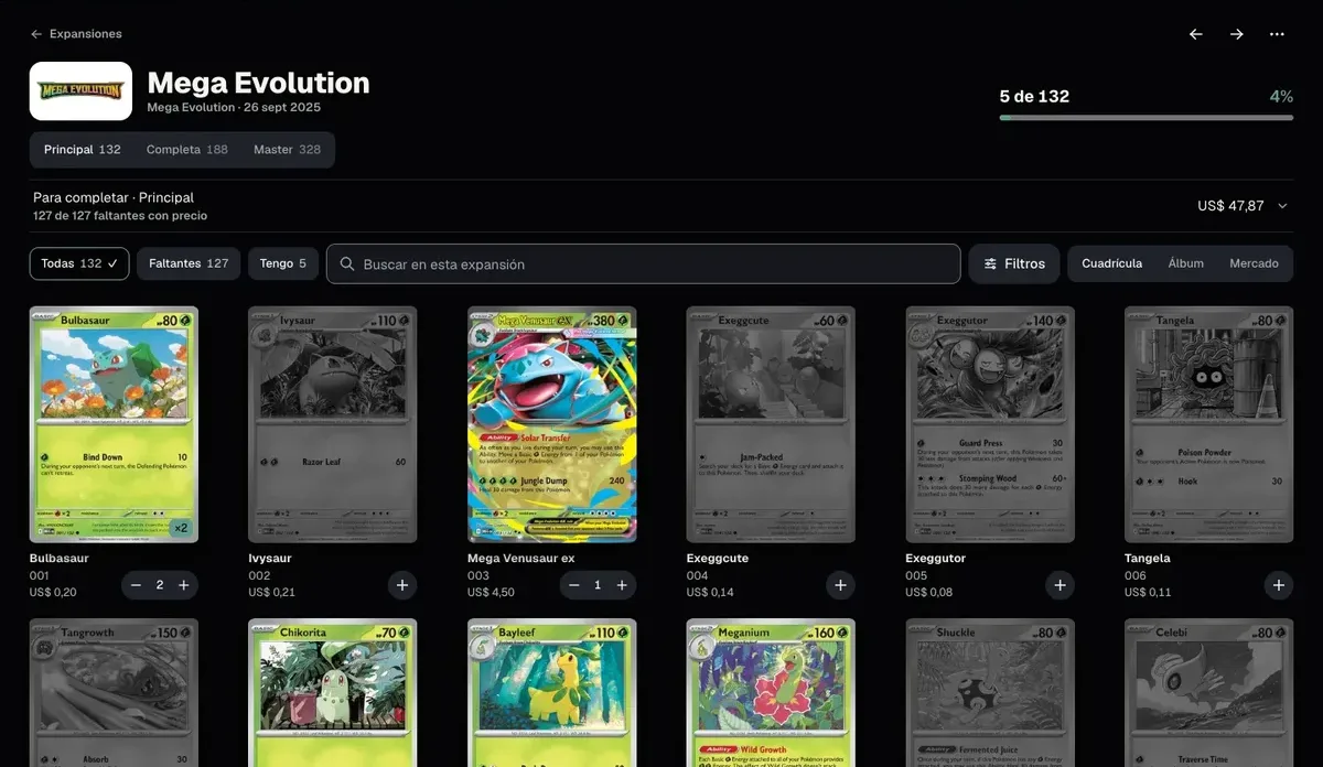 Mega Evolution en la web de SuperRod Dex: 5 de 132 cartas