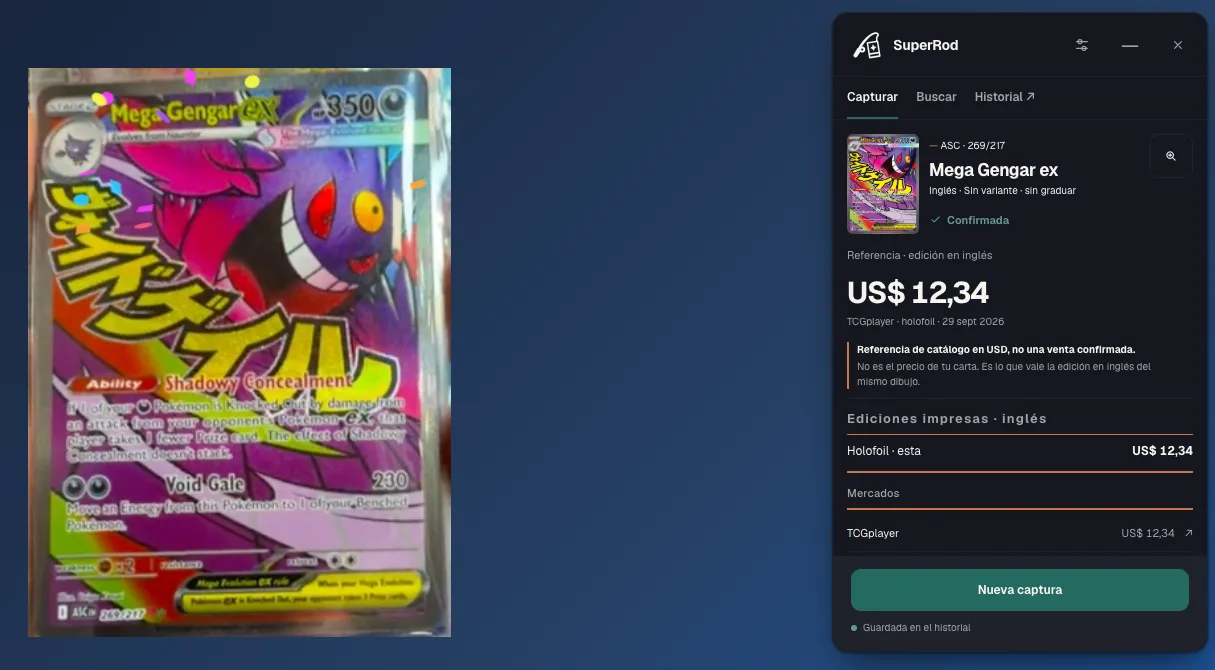SuperRod identifica Mega Gengar ex 269 desde una foto de un directo de Whatnot