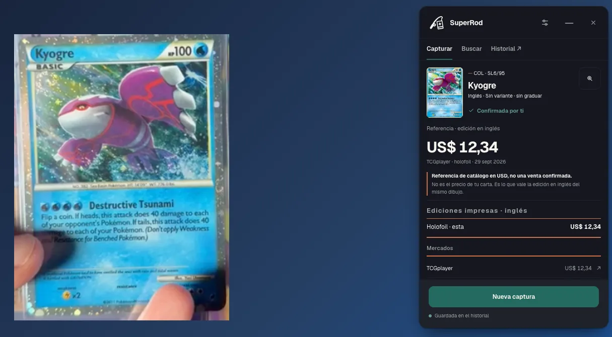 SuperRod identifica Kyogre SL6 desde una foto de un directo de Whatnot